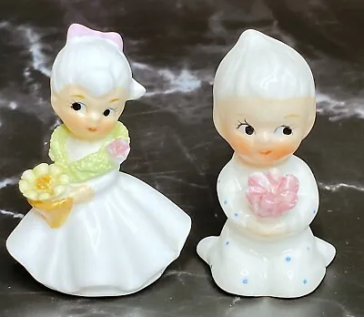 Napco Miniature Flower Girls Figurines Napcoware Bone China  Set Of Two • $12