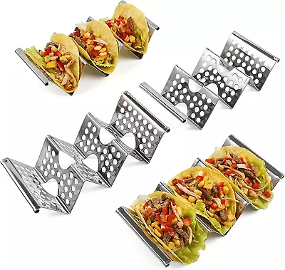 4 Pack Stainless Steel Taco Holders Premium Taco Stands Holds 2 Or 3 Tacos Eac • $14.70