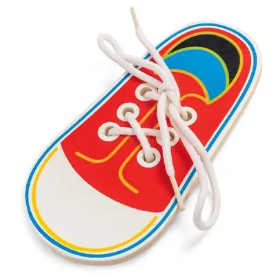 Wooden Lacing Shoe Learn To Tie Laces Fine Motor Skills Dyspraxia SEN • £4.09