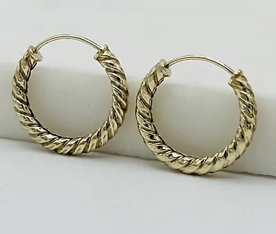 375 9ct Yellow Gold 12mm Twisted Sleeper Earring 2mm Thickness Brand New • £44.90