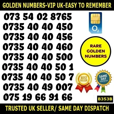 £15.95 • Buy Golden Numbers Rare VIP O2 Best UK SIMS -Easy To Remember Unique Numbers - B353B