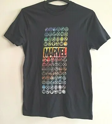 Marvel Super Heroes Black T-Shirt With Icons/ Logos-Size Medium Casual • £8.99