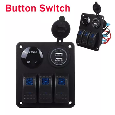 Boat Car RV LED 3 Gang Rocker Toggle Switch Control Panel 12V Dual USB Charger • $31.59