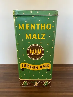 Vintage Large Metal Christmas Winter Tin Box - Mentho Malz Für Den Hals - Rare • $49