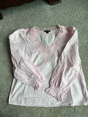 J.CREW Pink Puff Sleeve V Neck Floral Eyelet Blouse Size Small • $20