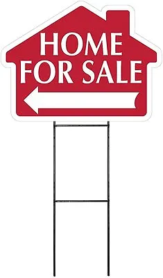 Large (18 X24 ) Home For Sale - RED - House Shaped Sign Kit With Stand • $14.95