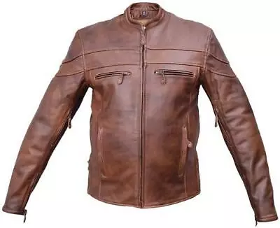 Mens Cafe Brown Leather Vented Motorcycle Touring Jacket • $282