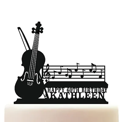 £9.95 • Buy Personalised Acrylic Violin And Musical Notes Birthday Cake Topper Decoration