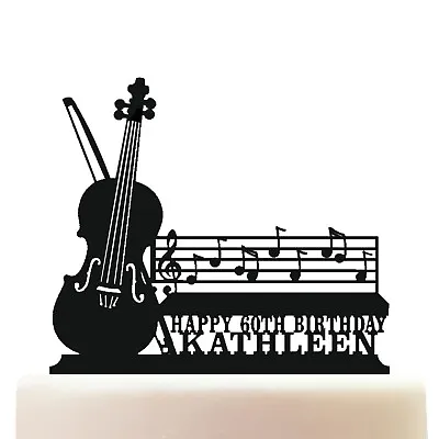 Personalised Acrylic Violin And Musical Notes Birthday Cake Topper Decoration • £10.75