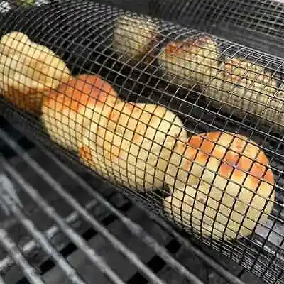 1 Rolling Grilling Basket BBQ Net Tube Round Stainless Steel Grill Mesh Cylinder • $16.99