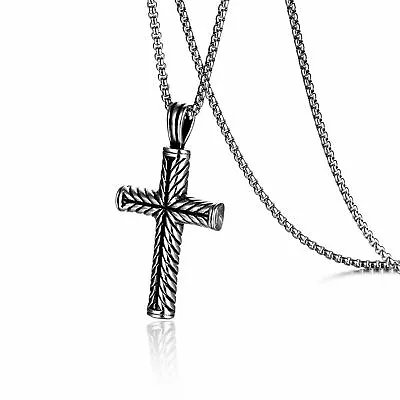 Boys Mens Stainless Steel Vintage Coated Cross Pendant Necklace Men Women • $3.24