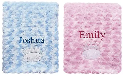 Baby Girl Boy Prince Princess Personalised Blanket Embroidered Name Pink Blue  • £11.90