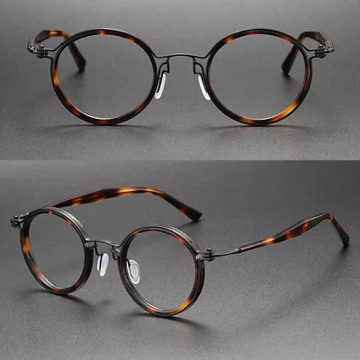 Women Men Round Titanium Acetate Eyeglass Frames Retro Glasses Frame RX-able C • $38.69