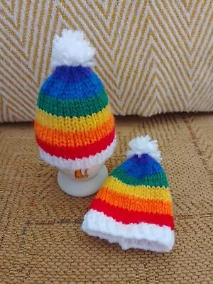 A Pair Of Hand Knitted Egg Cosy/Cosies - (Two) Rainbow Coloured  • £3.80