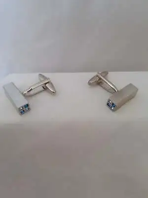 £8.99 • Buy New Rectangle With Blue Diamante Squares Cufflinks Psf209/122.23  Free Pouch
