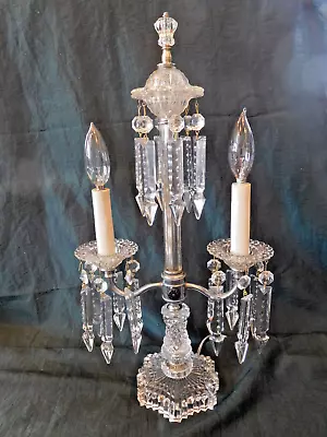 Antique Art Deco Crystal Candelabra Table Lamp Murano Cut Pendant Prisms Vintage • $200