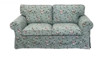 IKEA Ektorp 2-Seater Sofa Cover Green Floral Cotton Fabric Custom Made • £169