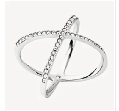 Michael Kors Pave X Ring Crystal Silver Tone Size 8 • $29.99