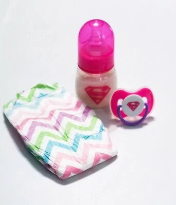 £16.55 • Buy 2oz Superman Themed Reborn Baby Formula Bottle, Magnetic Pacifier & Diaper Set!
