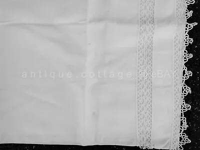 Antique Single HOMESPUN LINEN PILLOWCASE COTTON LACE TRIM Gorgeous • $68.95