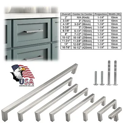 $24.40 • Buy Brushed Nickel Square Kitchen Cabinet Drawer Handles Bar Pulls Stainless Steel