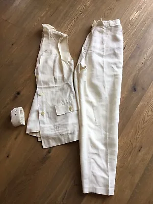 Susan Woolf Trouser Suit Cream Size 10 Waistcoat And Trousers Size 14 Vintage • £30