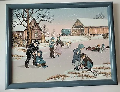 C. Carson Oil Painting Canvas Print Country Amish Ice Skating Winter Scene  • $24.47