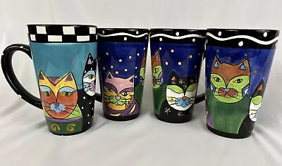 Set (4) Milson & Louis Hand Painted Cat Mugs Tall Vintage Coffee Mugs • $36