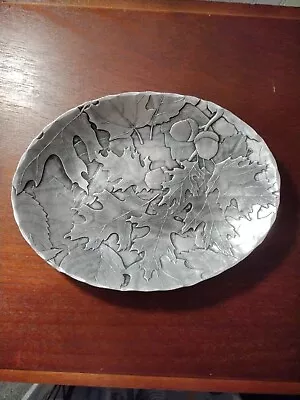 Vintage Forge Hammered Aluminum Autumn Dish Leaves Acorns Handmade  WendellAugus • $18