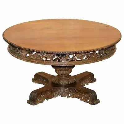 Rare Circa 1880 Anglo Indian Hand Carved Centre Coffee Occasional Table Burmese • $4351.73