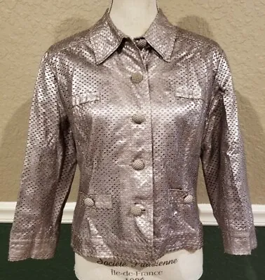 $12 • Buy V Cristina Button Down Jacket Size L Large - Metallic Gold/brown
