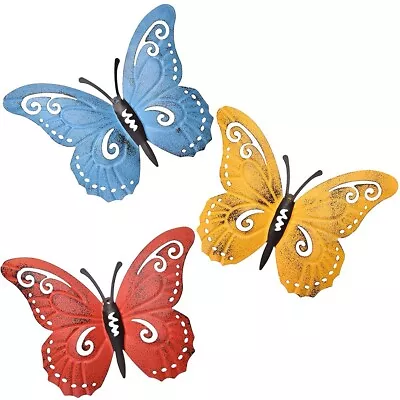 Metal Butterfly Wall Art Set Of 3 Hanging Decor Wrought Iron Ornament Crafts • $8.99