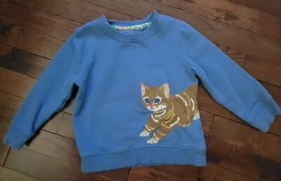 Mini Boden Sweatshirt 3-4 Y Blue Cat Novelty Embroidered Appliqué • $29