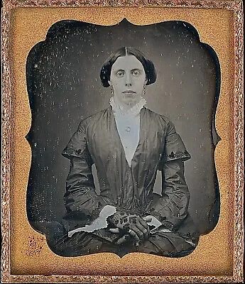 Pretty Young Lady With Freckles Wearing Lace Gloves 1/6 Plate Daguerreotype S430 • $131.25