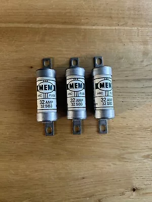 £14.99 • Buy MEM 32 Amp BS88 SB3 GG 32SB3 HRC Industrial Fuse Set Of 3