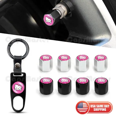 Universal Car Wheels Tire Valve Dust Stem Air Cap Keychain Pink Hello Kitty Logo • $9.99