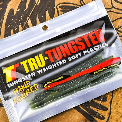 $7.98 • Buy TRU TUNGSTEN Dart Reverse Tail Weighted Finesse Soft Worm 5  8ct WATERMELON SEED