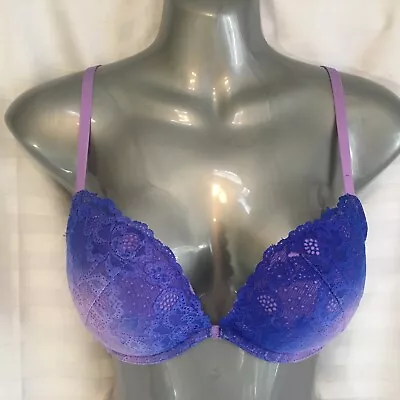 La Senza Bra 34C Blue Ombre Purple Lace Padded Push Up Wired Floral • $17.99