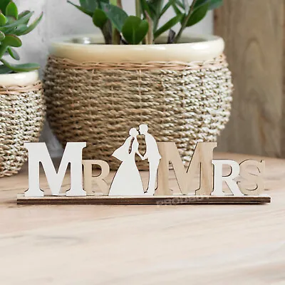 Mr And Mrs Wedding Reception Table Decoration Wooden Word Block Sign Ornament • £8