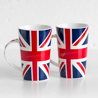 £14.99 • Buy Set Of 2 Large UK Union Jack Flag Tall Latte Mugs Cups Hot Drinks Tea Coffee