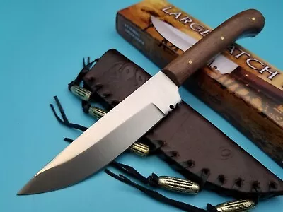 Fixed Blade Knife Burlwood Handle Black Powder Patch Leather Sheath Mountain Man • $10.99