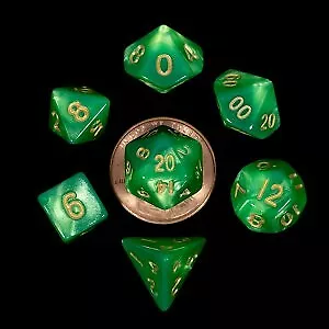 MET4155 - Metallic Dice Company: Mini Polyhedral Dice Set: Green W/ Gold Numbers • $9.64