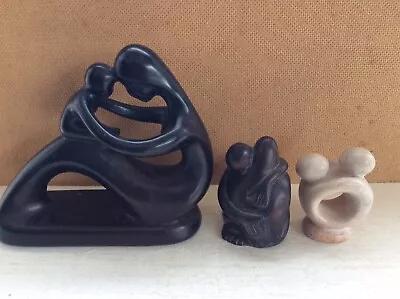 Three Soapstone Abstract Figurines ( Mother-child & Embracing Couple ) • £3.99