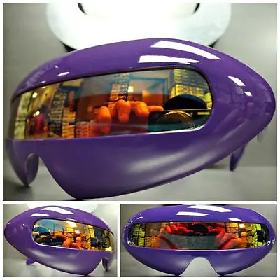 $14.99 • Buy SPACE ROBOT CYCLOPS FUTURISTIC COSTUME PARTY SUN GLASSES Purple Frame Gold Lens