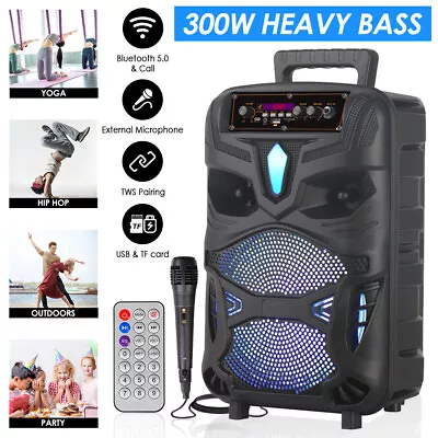 8 Inch Portable Bluetooth Speaker With Mic Subwoofer Heavy Bass Sound System FM • £23.99