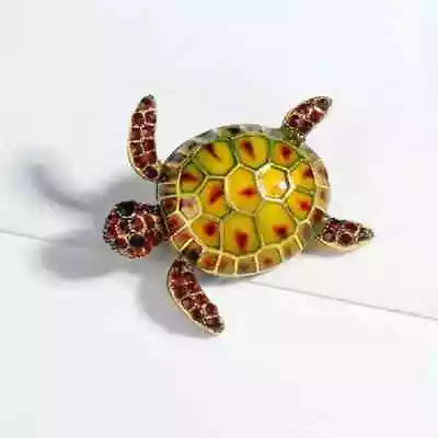 Vintage Rhinestone Turtle Brooch Men Stylish Animal Pin For Any Occasion Yellow • $15.98