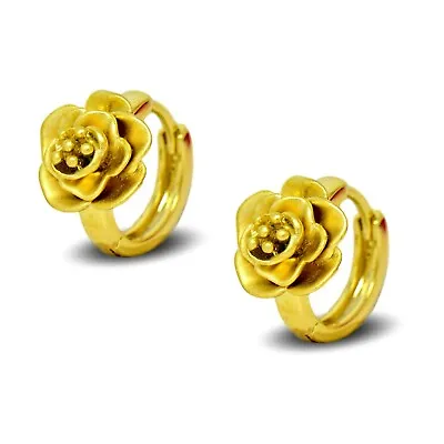 Childrens Girls 9K Gold Filled Hoop Earrings Flower 9ct Small 12mm GF BE443 • £14