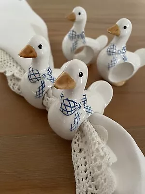 4X Vintage Ceramic Napkin Ring Napkin Holder Duck Goose Farm Animal Home Country • $24.95