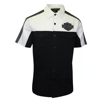 Harley-Davidson Men's Shirt Black Beauty Colorblocked Darting Short Sleeve (S57) • $45.98