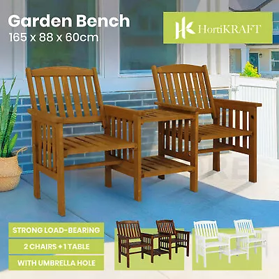 HortiKRAFT Wooden Garden Bench Outdoor Twin Loveseat 2-Seater Table Furniture • $149.95